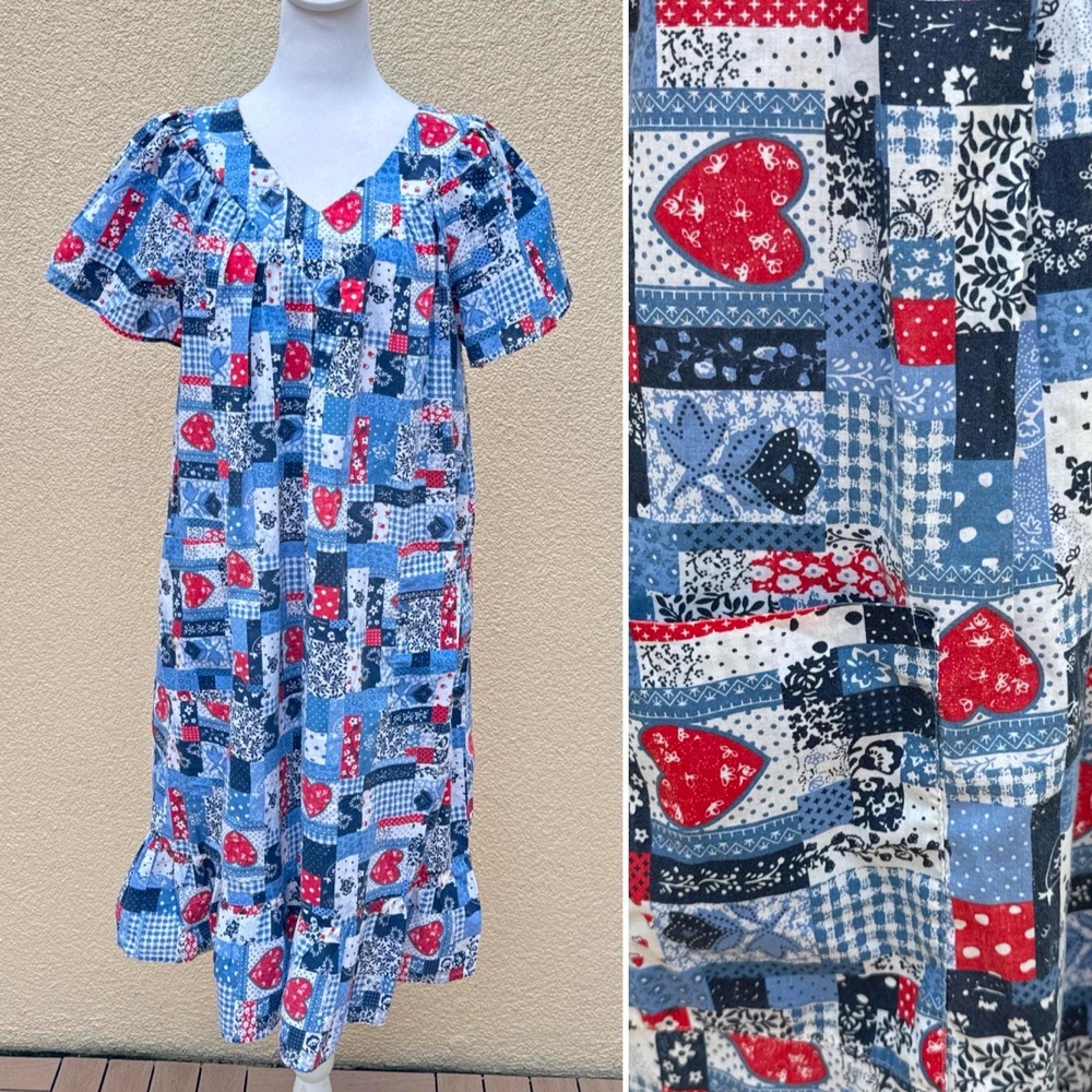 Anthony Richards Patchwork Red White Blue Shift L… - image 1